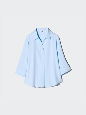 UNIQLO - блуза из искусственного шелка с рукавом 3/4 - 60 LIGHTBLUE