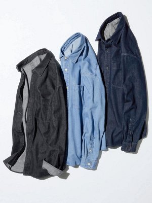 UNIQLO - джинсовая рубашка свободного силуэта - 68 BLUE