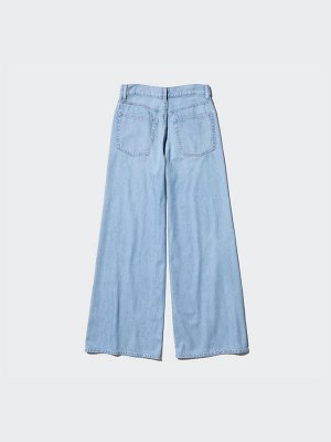UNIQLO - широкие расклешенные джинсы с драпировкой, увеличенная длина - 06 GRAY