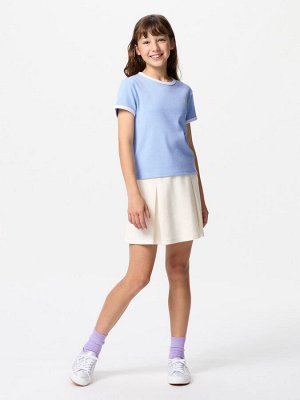 UNIQLO - мягкая футболка с контрастной отделкой для девочек - 60 LIGHTBLUE