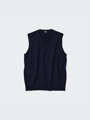 UNIQLO - мужской жилет из шерсти мериноса с V-образным вырезом - 69 NAVY