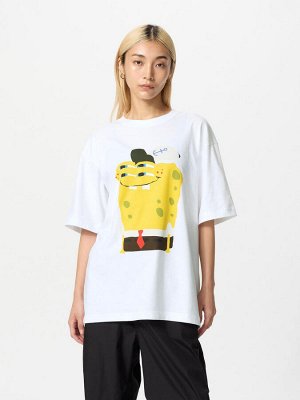 UNIQLO UT - хлопковая футболка унисекс с дизайном Губки Боба - 00 WHITE