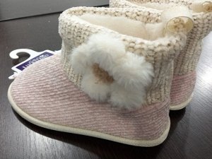 Обувь женская домашняя полусапожки с мехом комбинированные цвет Розовый