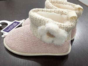 Обувь женская домашняя полусапожки с мехом комбинированные цвет Розовый