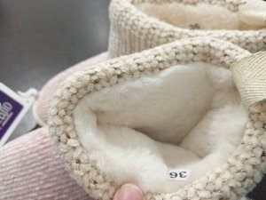 Обувь женская домашняя полусапожки с мехом комбинированные цвет Розовый