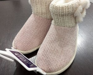 Обувь женская домашняя полусапожки с мехом комбинированные цвет Розовый