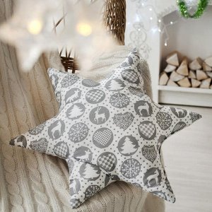 Подушка декоративная звезда «Шары новогодние» 50х50 см, цвет серый
