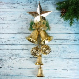 Украшение новогоднее &quot;Звезда&quot; колокольчики с шарами 25*70 см, золото