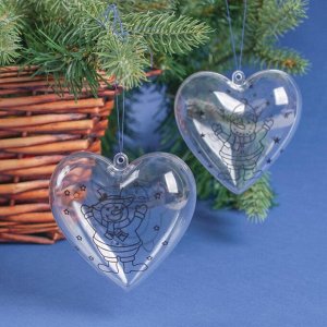 Набор новогодних украшений под раскраску «Сердце» 2 шт., размер собранного: 6,5 см,МИКС