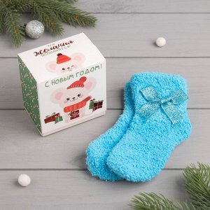 Носки детские новогодние махровые в коробке "Мышка",белый, р-р 14-20см