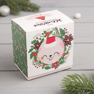 Носки детские новогодние махровые в коробке "Мышка",белый, р-р 14-20см