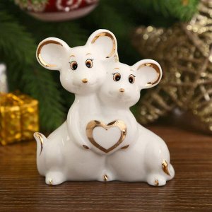 Сувенир керамика "Беленькие мышата с сердечком" с золотом 7,2х6,8х3,6 см