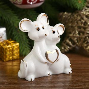 Сувенир керамика "Беленькие мышата с сердечком" с золотом 7,2х6,8х3,6 см