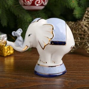 Сувенир керамика "Серый мышонок на хоботе циркового слона" с золотом 9х10,5х5 см