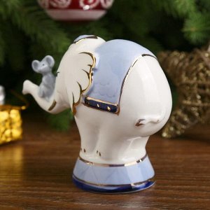 Сувенир керамика "Серый мышонок на хоботе циркового слона" с золотом 9х10,5х5 см
