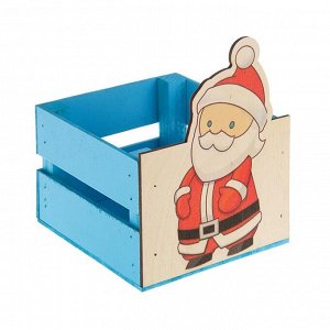 Ящик реечный Дед мороз (печать) 13х13х9/15 см, голубой