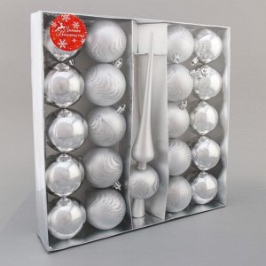 Набор шаров пластик с верхушкой 21 шт "Изгибы" (20 шаров, верхушка) серебро
