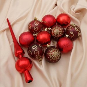 Набор шаров пластик с верхушкой 21 шт "Новогодний" (20 шаров d-6 см, верхушка) красный
