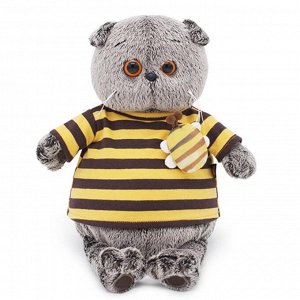 Мягкая игрушка «Басик» в полосатой футболке с пчелой, 22 см