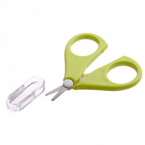 Ножницы детские безопасные, маникюрные, с чеxлом, от 0 мес., цвет зелёный