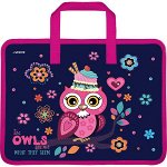 ПАПКА ПОРТФЕЛЬ А4 &quot;OWL&quot; 33,5*26 СМ ПЛАСТИКОВАЯ НА МОЛНИИ С РУЧКАМИ ТЕСЬМА