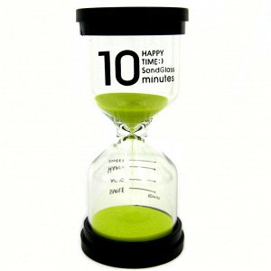 Песочные часы на 10 минут, зеленые, 10х4 см, стекло, пластик
