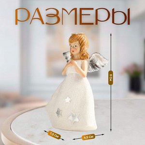 Фигурка полистоун «Девочка-ангел в белом со звёздами», блёстки, 7.5x4.5x11 см, серебро МИКС