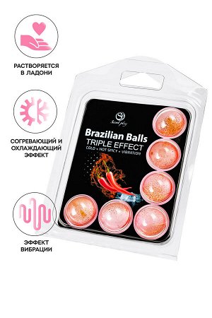 Массажное масло SECRET PLAY BRAZILIAN BALLS, тройной эффект, 6 х 4 гр