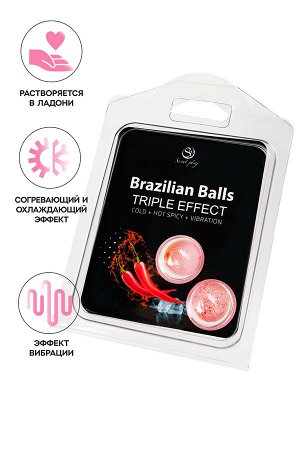 Массажное масло SECRET PLAY BRAZILIAN BALLS, тройной эффект, 2 х 4 гр