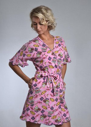 Комплект с халатом "КОФЕ" халат + сорочка (розовый №19)