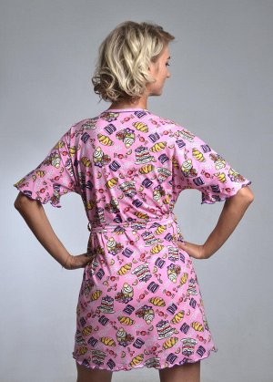 Комплект с халатом "КОФЕ" халат + сорочка (розовый №19)