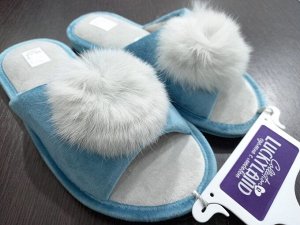 Обувь женская открытая домашние велюровые тапочки с помпоном цвета выбирайте при оформлении заказа