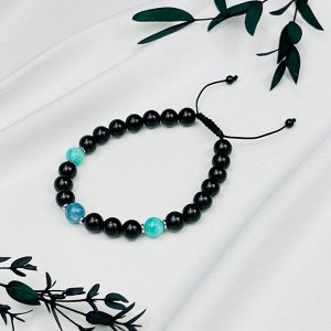 Браслет регулируемый мужской из Турмалина,Амазонита и Кварца "Вишудха"