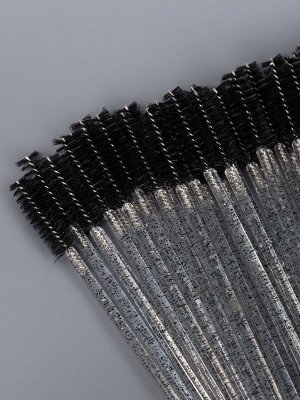 Щёточки для бровей и ресниц, набор - 50 шт, 9,5 см, цвет чёрный/прозрачный