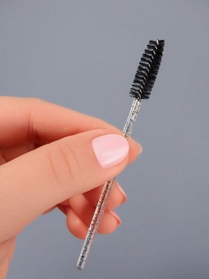 Щёточки для бровей и ресниц, набор - 50 шт, 9,5 см, цвет чёрный/прозрачный