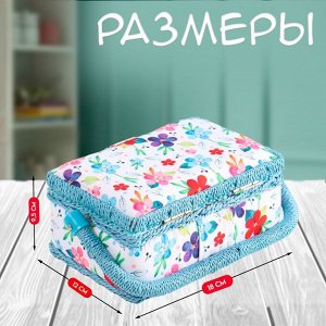 Шкатулка для рукоделия и шитья «Цветение на белом», хранение ниток, иголок, мелочи, 18x12x9.5 см