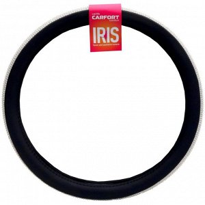 Оплетка на руль Carfort Iris 11 с белыми кристаллами, кожа, черный цвет, размер M (37-39см)