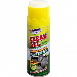 Очиститель салона ABRO Masters Clean All, пенный, для ткани, винила и ковровых покрытий, от въевшихся загрязнений, с ароматом лайма, аэрозоль 400мл (+крышка-щётка), арт. FC-400-AM-RE