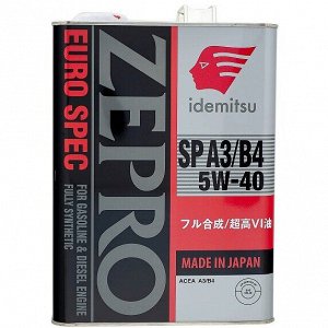 Масло моторное Idemitsu Zepro Euro Spec 5w40, синтетическое, API SP, ACEA A3/B3/B4, универсальное, 4л, арт. 30006041-004