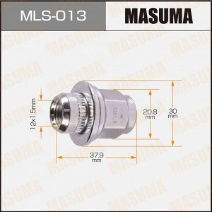 Гайка колесная Masuma MLS-013, закрытая, для Toyota / Lexus / Daihatsu / Mitsubishi, M12x1.5(R), длина 37.9мм, с прессшайбой 30мм, под ключ 21мм