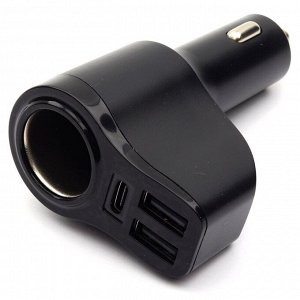 Разветвитель прикуривателя Newsmy Super Charger 12/24В, 1 гнездо, 2xUSB (5В, 3.4А), 1xUSB Type-C PD (5В/3.1А, 9В/2А, 12В/1.5А), черный, арт. C80