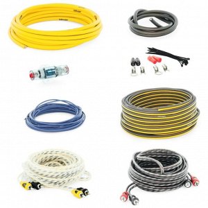 Комплект проводов для 4-канального усилителя SWAT PAC-F8, силовой (8AWG), акустический (16AWG), управляющий (18AWG) и межблочные кабели, держатель с предохранителем Mini ANL 60А, клеммы (8AWG)