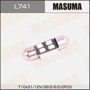 Лампа светодиодная Masuma Festoon (SV8.5, T10x31), 12В, 1.8Вт (соответствует 5Вт), 6500К, комплект 2 шт, арт. L741