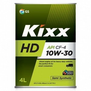 Масло моторное Kixx HD 10w30, полусинтетическое, API SG/CF-4, для дизельного двигателя, 4л, арт. L200244TE1