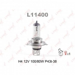 Лампа галогенная LYNXAuto H4 (P43t, T16), 12В, 100/80Вт, 3200К, 1 шт, арт. L11400