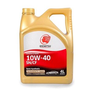 Масло моторное IDEMITSU 10w40, полусинтетическое, SN/CF, универсальное, 4л, арт. 30015049-746