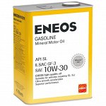 Масло моторное Eneos Gasoline 10w30 минеральное, SL/GF-3, для бензинового двигателя, 4л, арт. oil5072/1000174