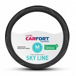 Оплетка на руль CARFORT SKY LINE, кожа, черный цвет, размер M (37-39см)