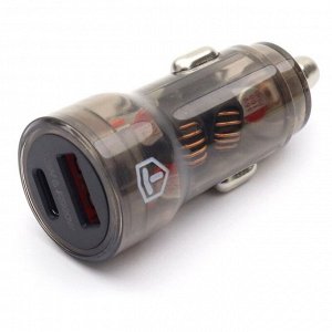 Зарядное устройство в прикуриватель Dual USB Car Charger Adapter, 12/24В, 1xUSB (5В/5А–11В/6А), 1xUSB Type-C (9В/2.22А), 66Вт, с функциями Power Delivery и Quick Charge, арт. F-025