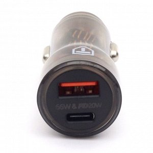 Зарядное устройство в прикуриватель Dual USB Car Charger Adapter, 12/24В, 1xUSB (5В/5А–11В/6А), 1xUSB Type-C (9В/2.22А), 66Вт, с функциями Power Delivery и Quick Charge, арт. F-025